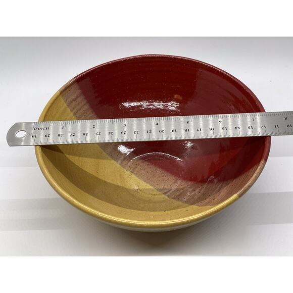 Studio Art Pottery Bowl Artist Signed Ombré Design w Yellow/Red and Brown. - Picture 9 of 11